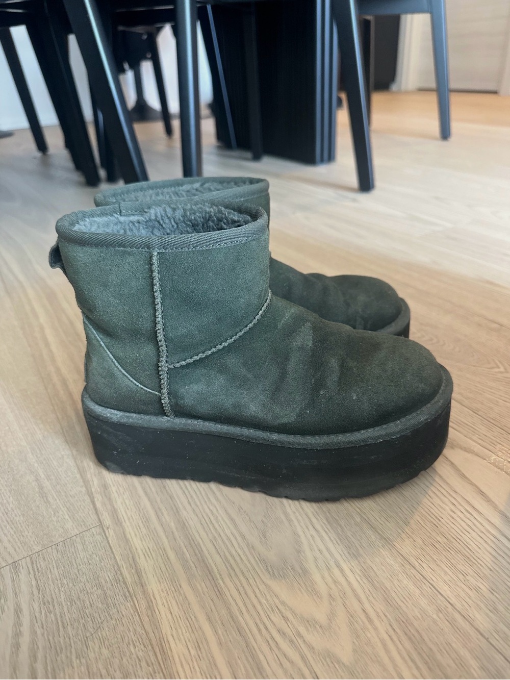 UGG Olive Suede Platform Ankle Booties